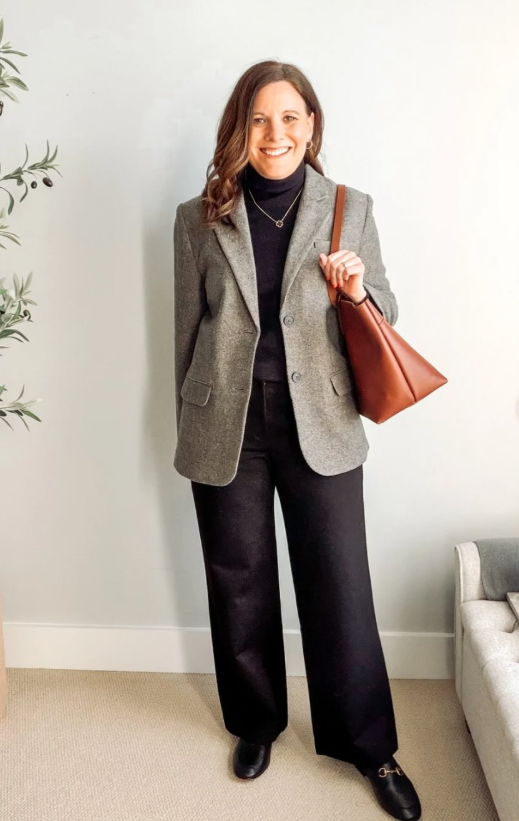 Plus Size Mock Neck Sweater And Wide Jeans Outfit