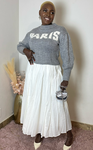 Sweater and Pleated Midi Skirt
