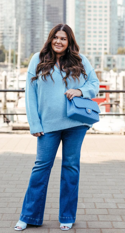 Plus Size Bootcut Jeans And Long Sleeve Tee Outfit