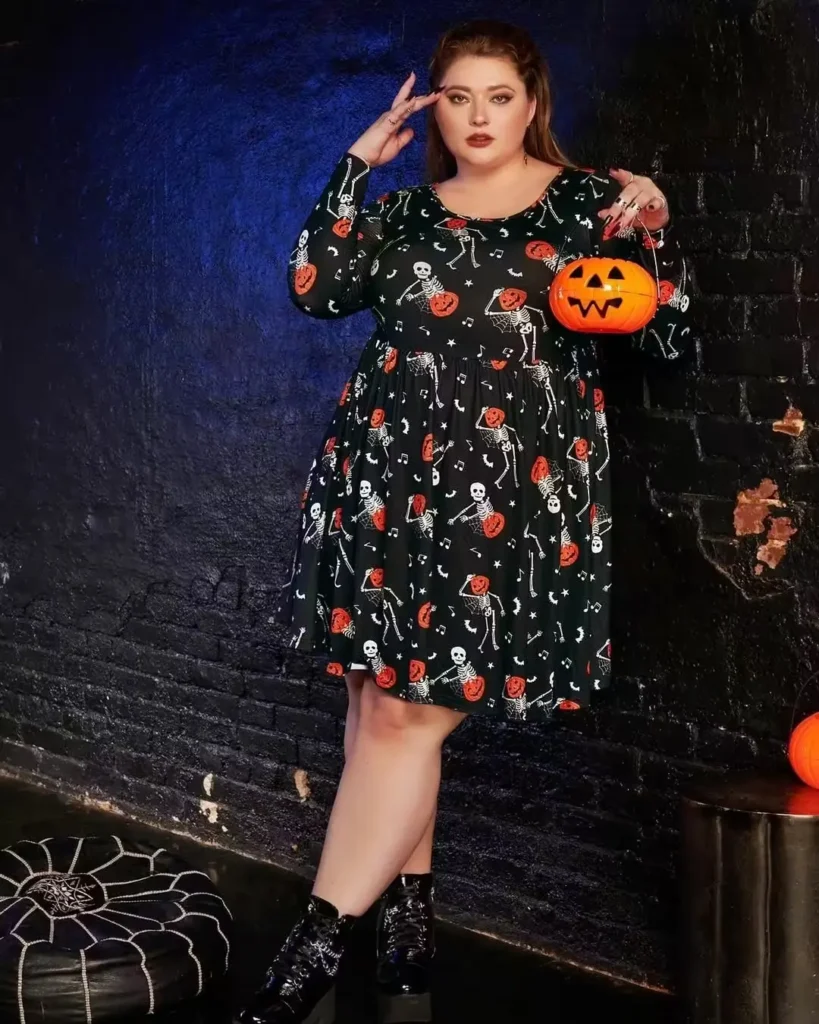 Dancing Skeleton Babydoll Mini Dress