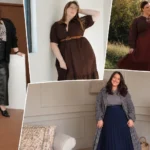 plus size fall wedding guest outfit image