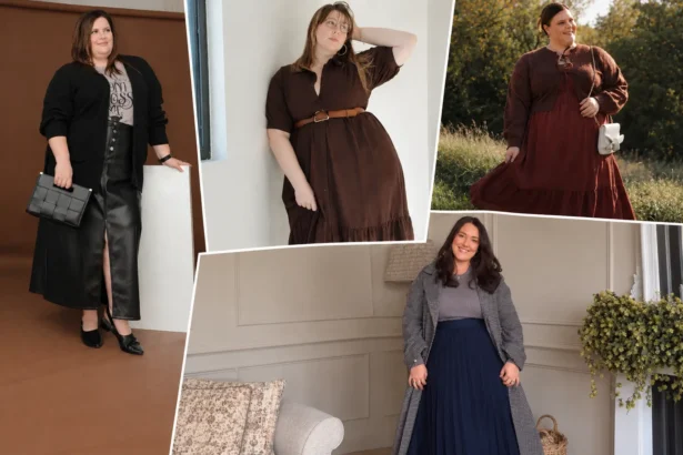 plus size fall wedding guest outfit image