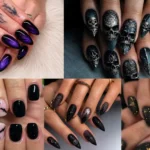 Black Halloween Nails With Moody Art and Modern Dark Details