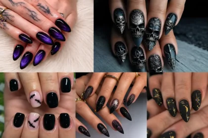 Black Halloween Nails With Moody Art and Modern Dark Details