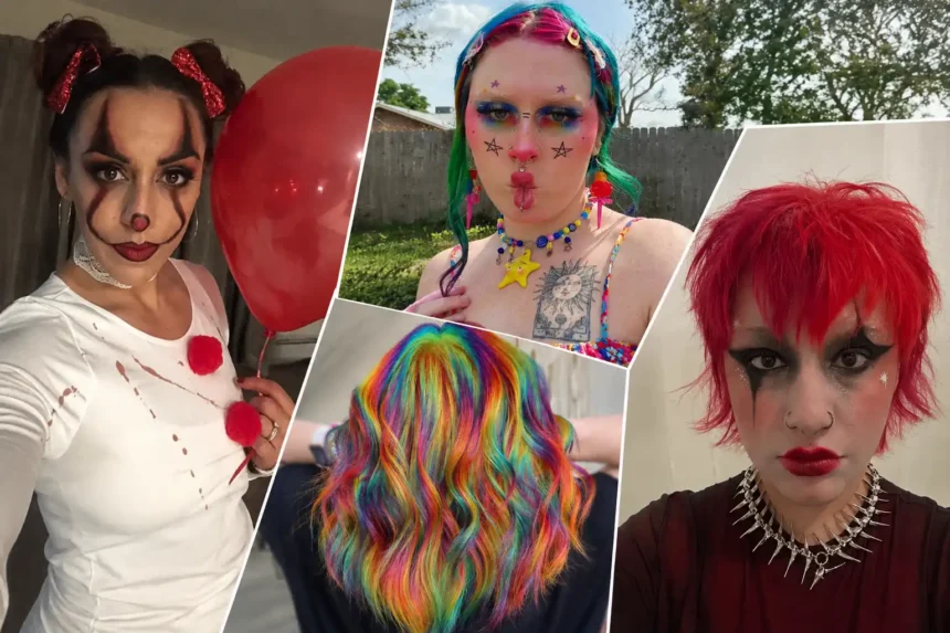 Creative Clown Hairstyles with Vibrant Hues for Halloween Flair