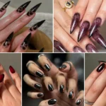 Stunning Dark Feminine Nails With Sultry Shades and Intricate Accents