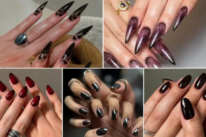 Stunning Dark Feminine Nails With Sultry Shades and Intricate Accents